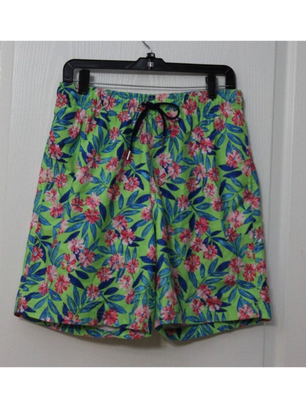 Lands’ End Floral Swim Trunks Green Pink Blue Board Shorts Size Medium 32-34